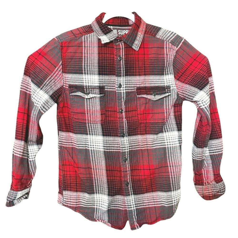 Mossimo Supply Co Womens Flannel Shirt Sz S/P Petite Small Button Down Red Plaid